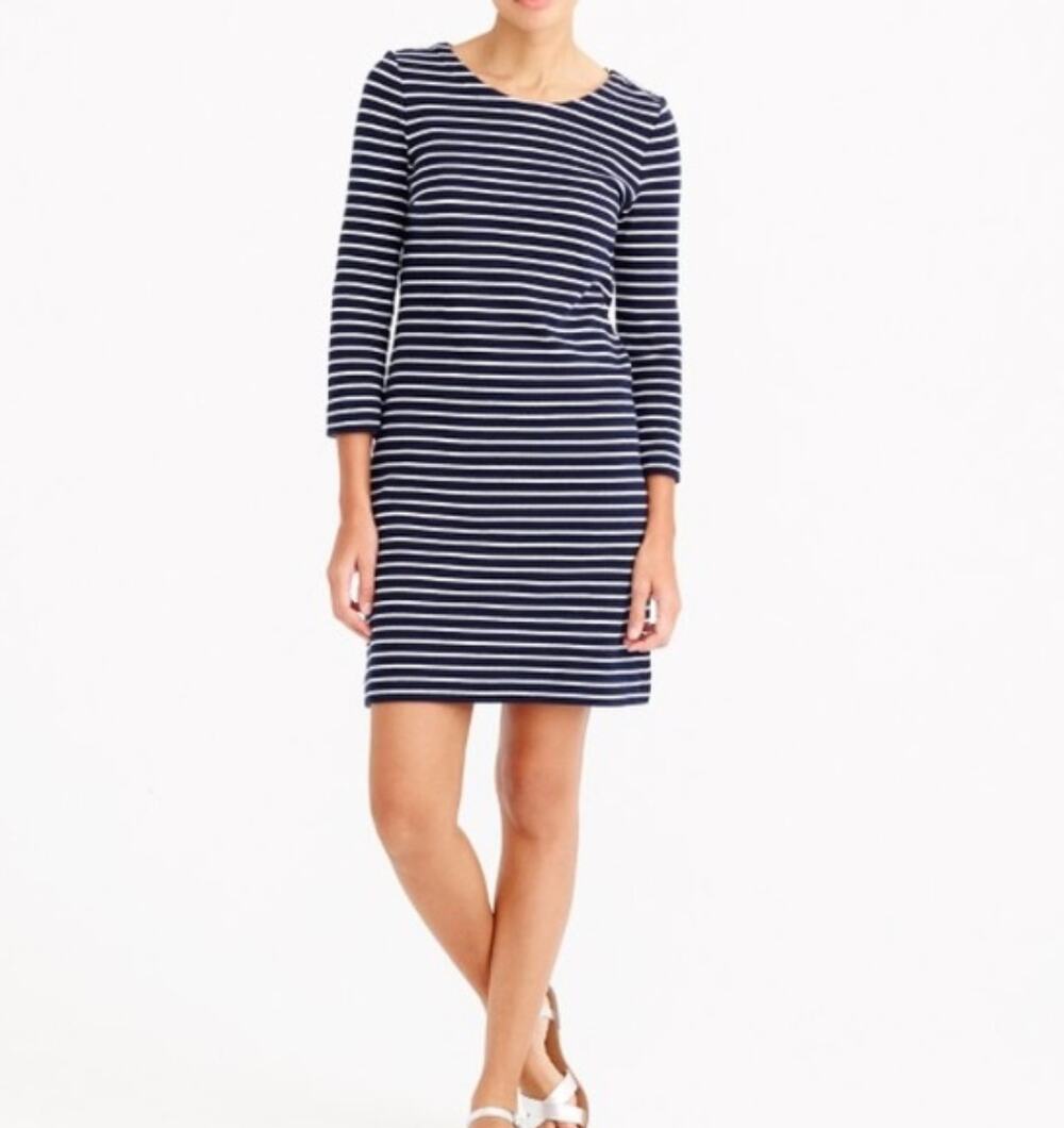 J. Crew Striped Maritime Dress Navy Blue White E7077 Size XXS